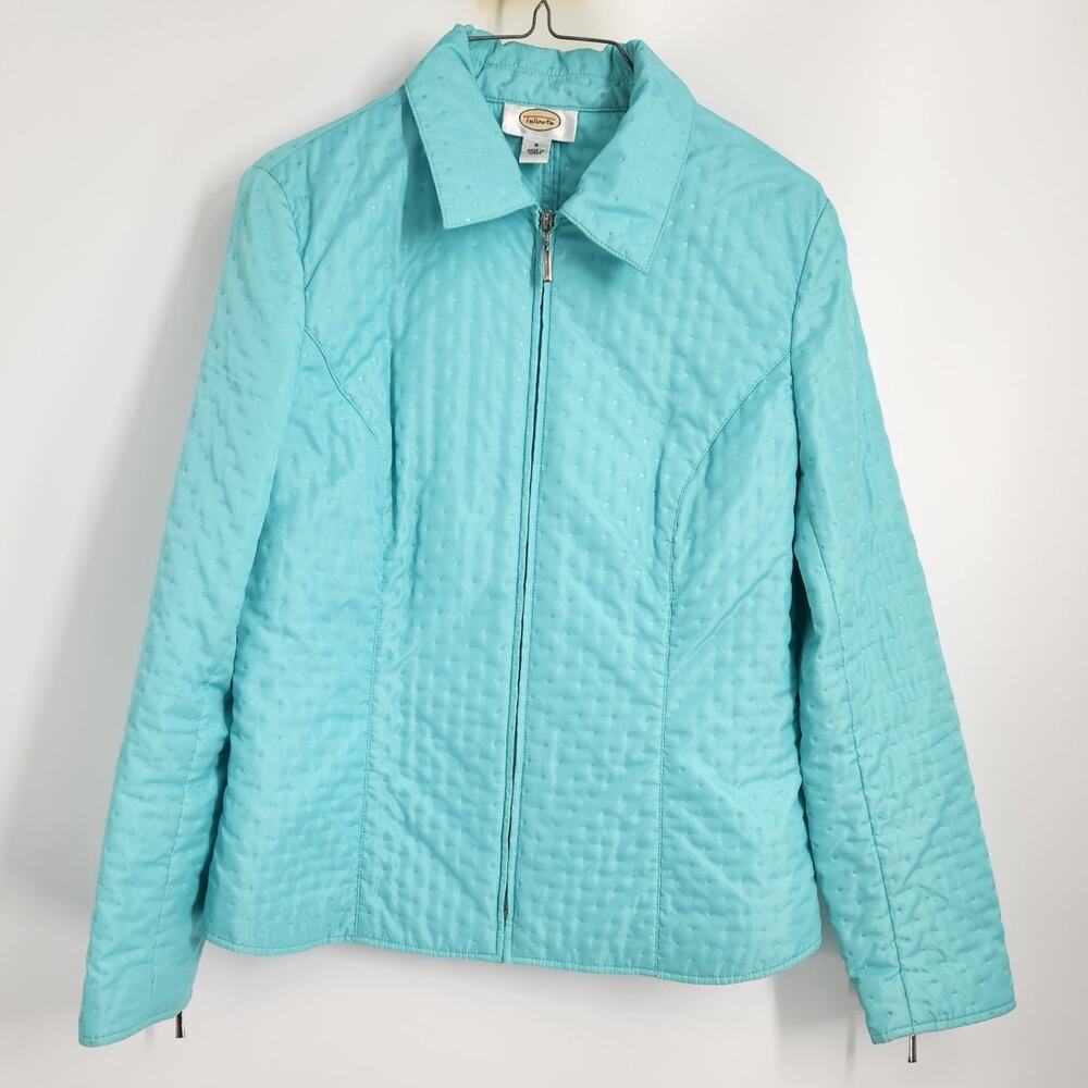 Talbots Light Aque Blue Turquoise Dot Texture Quilted Jacket Womens Size 6